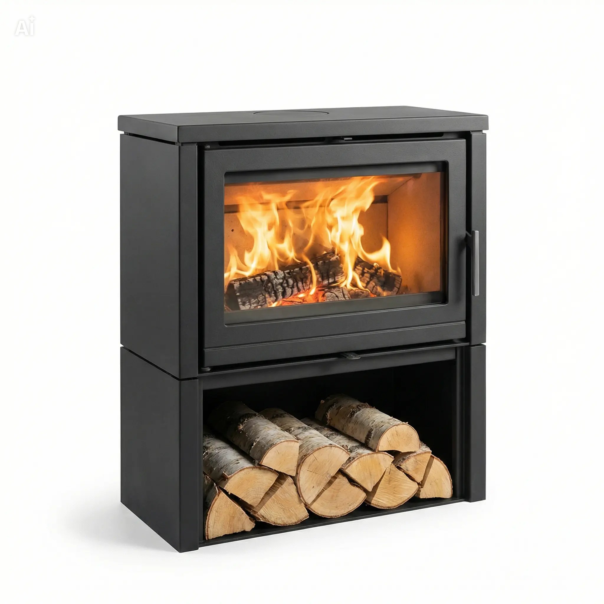 Poêle à bois avec compartiment de rangement