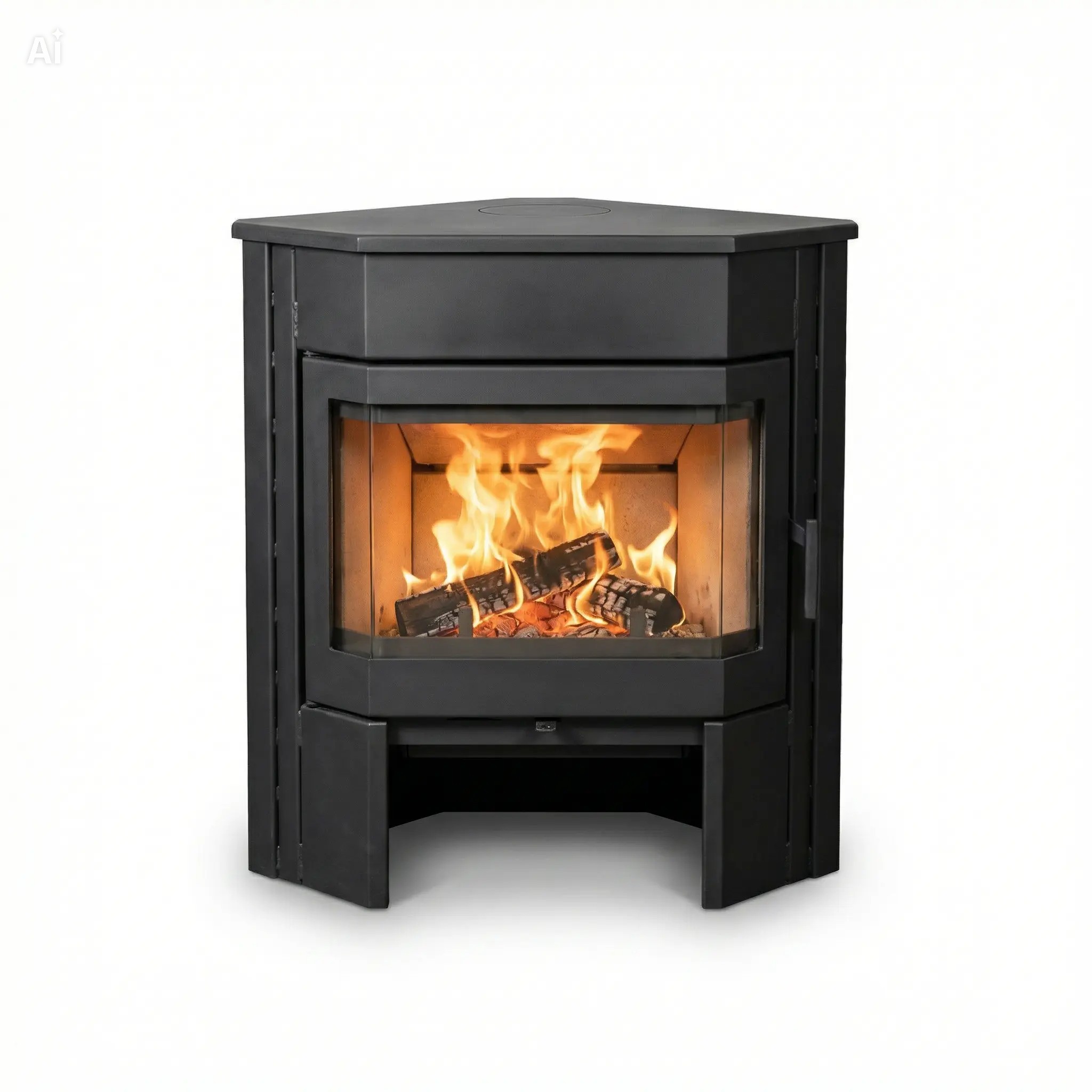 Poêle à bois angle pour coin de pièce