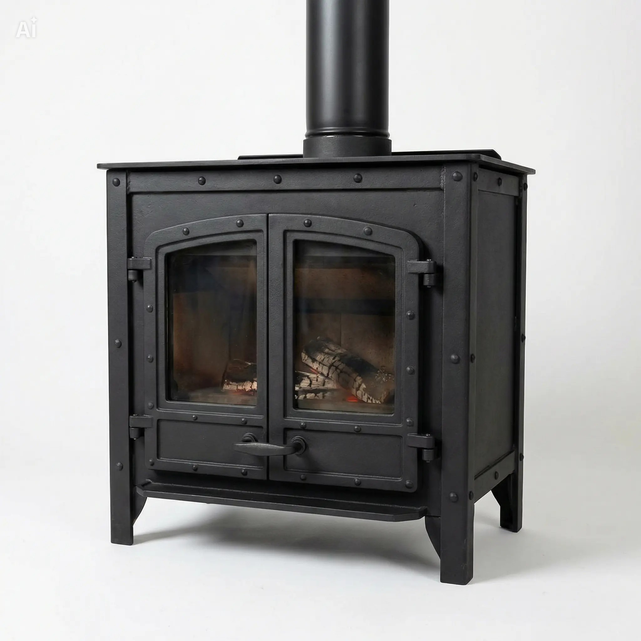 Poêle à bois avec double porte sécurisée